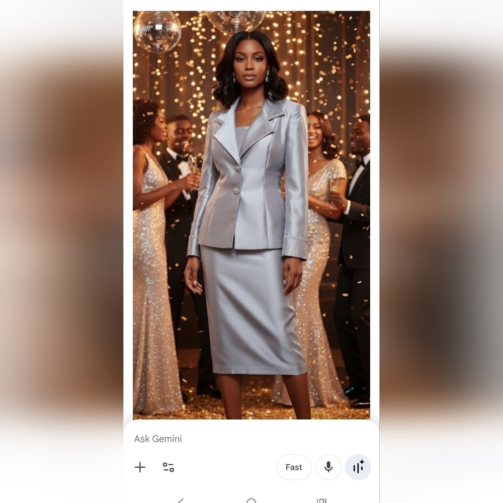 SAPPHIRE COLLECTION By Lily & Taylor Elegant Silver Women's Skirt Suit Size 8